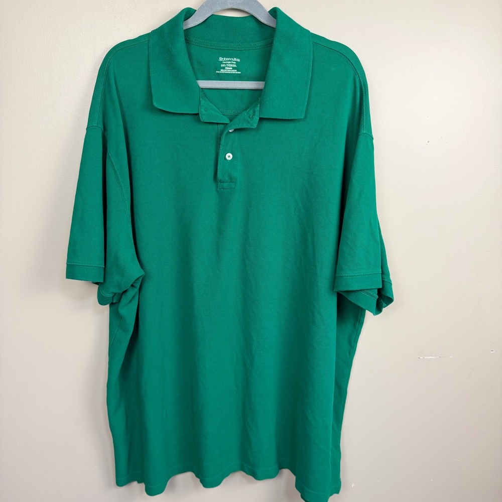 St Johns Bay Heritage Polo Shirt Mens 3XLT Green Short Sleeve Cotton Classic Fit